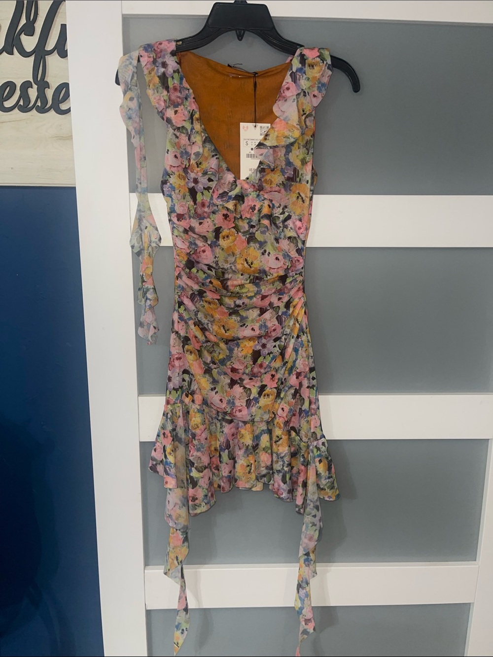 Zara Floral Mini Dress in Pink, Yellow, Green and Blue